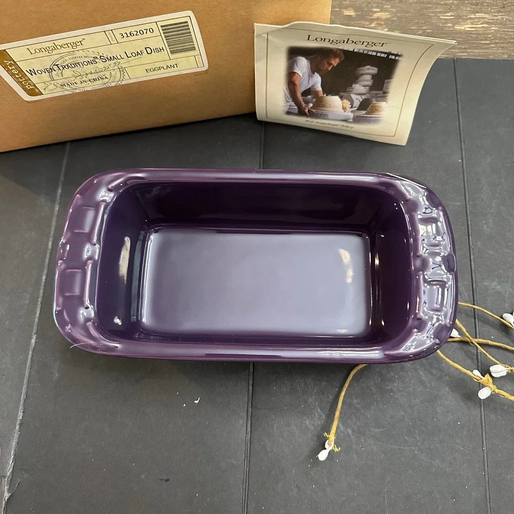 Longaberger Pottery Woven Traditions Eggplant Color Small Loaf Baking  Dish New
